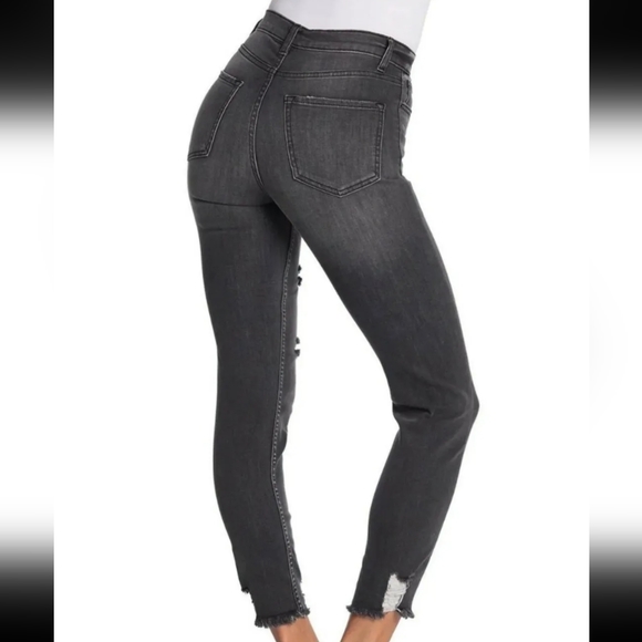 NWT Sneak Peek Charcoal Gray High Rise Distressed Cut Off Jeans Sz 26 - Picture 2 of 5